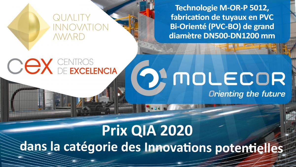 Molecor récompensée dans la catégorie Innovation potentielle aux Prix QIA 2020, à l’échelle nationale