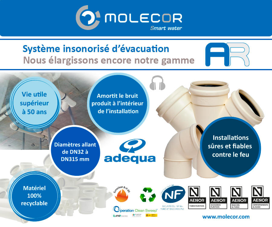 Molecor élargit sa gamme de références pour le système d’évacuation insonorisé AR