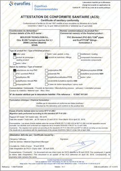 Sanitary certificate of compliance (ACS), (France) 