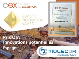 Molecor récompensée dans la catégorie Innovation potentielle aux Prix QIA 2020, à l’échelle nationale